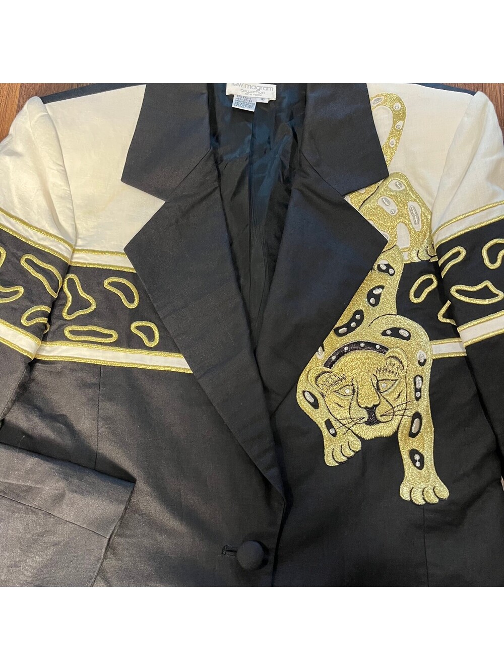Vintage Black & Gold Embroidered Leopard Lew Magram Collection Blazer - medium